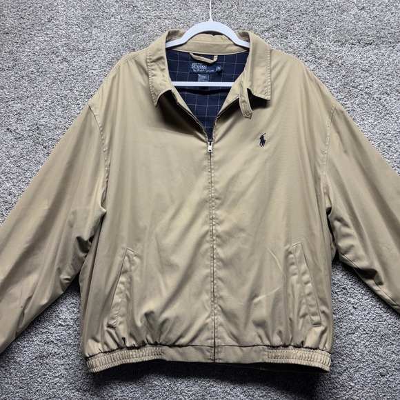Vintage Polo Ralph Lauren Mens XXL Tan Full Zip Harrington Jacket Plaid Lined